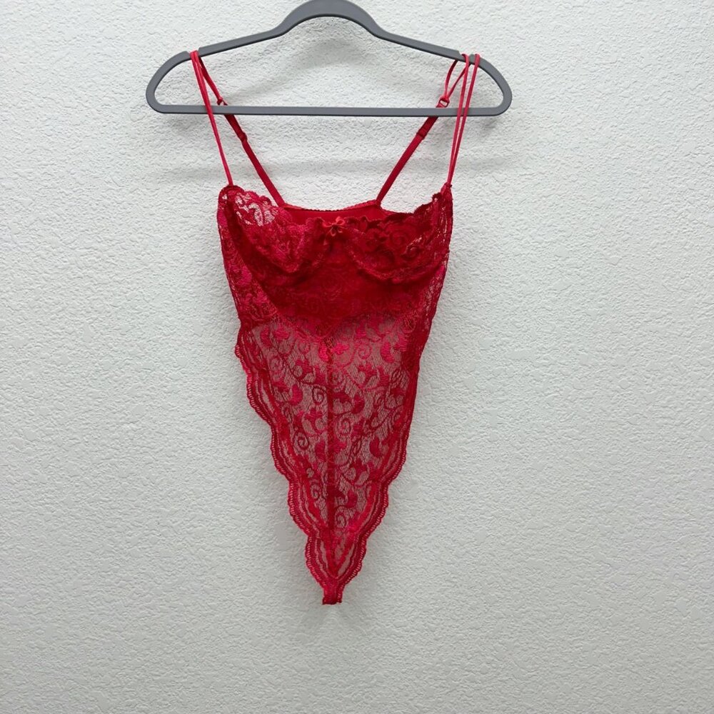 VTG Victorias Secret Gold Label Red Lace Teddy Bodysuit Lingerie 7867 Womens 36C